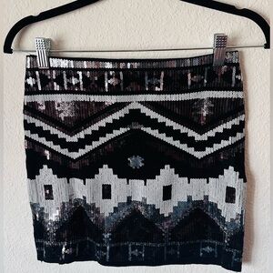Express Black/Sliver Sequin Mini Skirt